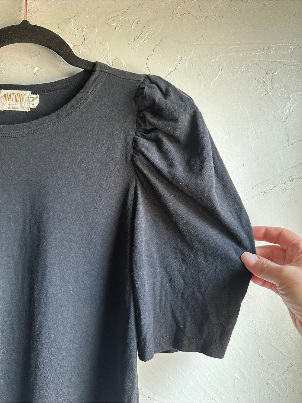 Nation LTD Black Pima Cotton Puff Sleeve Tee Minimalist Elevated Basic M - Picture 4 of 9
